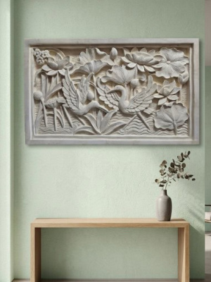 Transform your home or garden with this stunning Brolga & Lotus wall relief 100cm - CPD304 from CasaPandan. Its will bring a serene feel to any space.