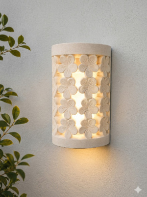 Limestone FRANGIPANNI Wall Light - CPS18 30x20cm Handcrafted from high-quality Balinese limestone. Perfect for both indoor and outdoor settings.