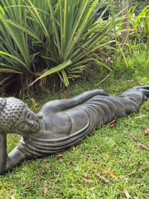 Discover the 150cm Reclining Buddha at CasaPandan. Crafted from durable GRC stone composite, it is perfect for long-lasting outdoor garden decor.