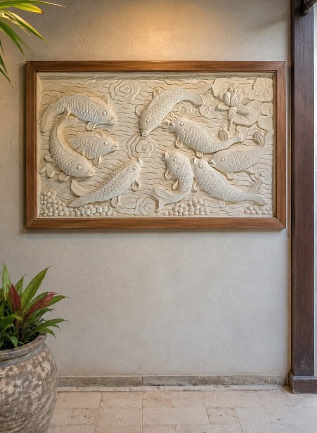 This tropical fish wall plaque CPD302 from CasaPandan is made from durable moulded cement. A unique piece that adds a relaxed, coastal touch to any space.