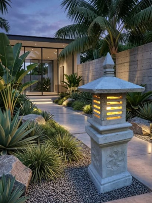 Asian Stone Garden Lantern- CPU32 from CasaPandan, handcrafted by the talented Balinese. Bring a serene ambience to your outdoor space.