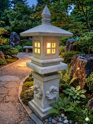 Stone & Concrete Garden Lantern - CPU33 from CasaPandan, handcrafted by the talented Balinese. Bring a serene ambience to your outdoor space.