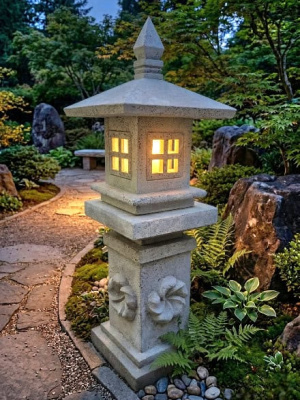 Stone & Concrete Garden Lantern - CPU33 from CasaPandan, handcrafted by the talented Balinese. Bring a serene ambience to your outdoor space.