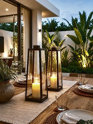 Bevelled Glass Table Lantern - 60cm from CasaPandan. Designed for ease and elegance, the side-access door makes lighting and replacing candles effortless.